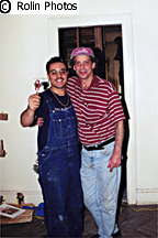 Ron with Nicky the plumber after a hard day of working on our house, 1999